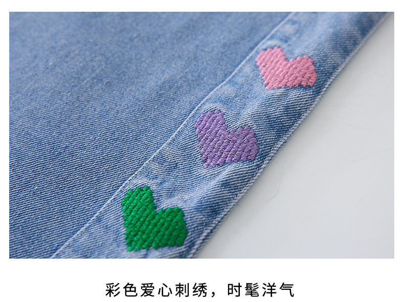 Kids Jeans For Girls Heart Pattern Kids Jeans Girls Spring Autumn Jeans For Casual Children's Jeans Clothes 6 8 10 12 14 16 Year