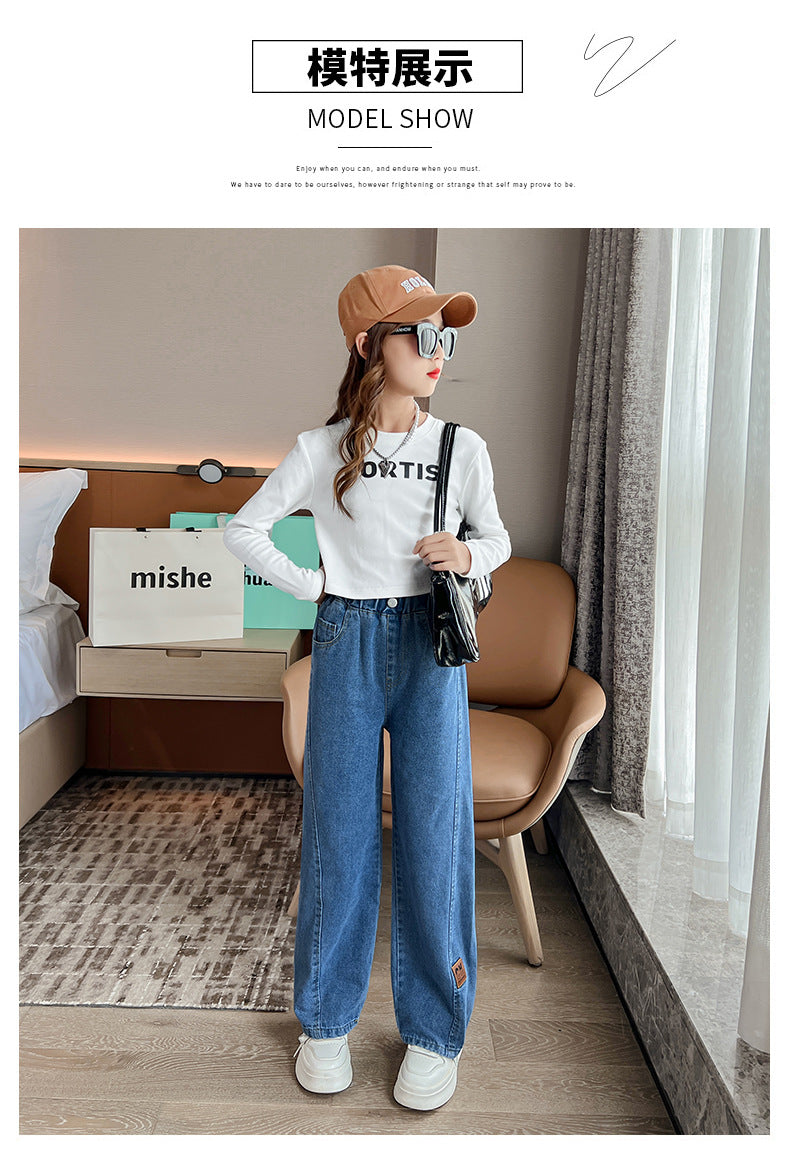 Kids Jeans For Girls Heart Pattern Kids Jeans Girls Spring Autumn Jeans For Casual Children's Jeans Clothes 6 8 10 12 14 16 Year