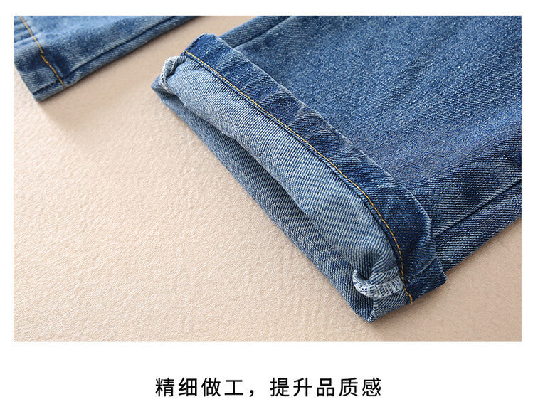 Girls' Loose Jeans For Autumn And Winter, Girls Aged 6 to 14, Loose Straight-leg Pants, Girls' Sherpa Fabric Warm Pants.