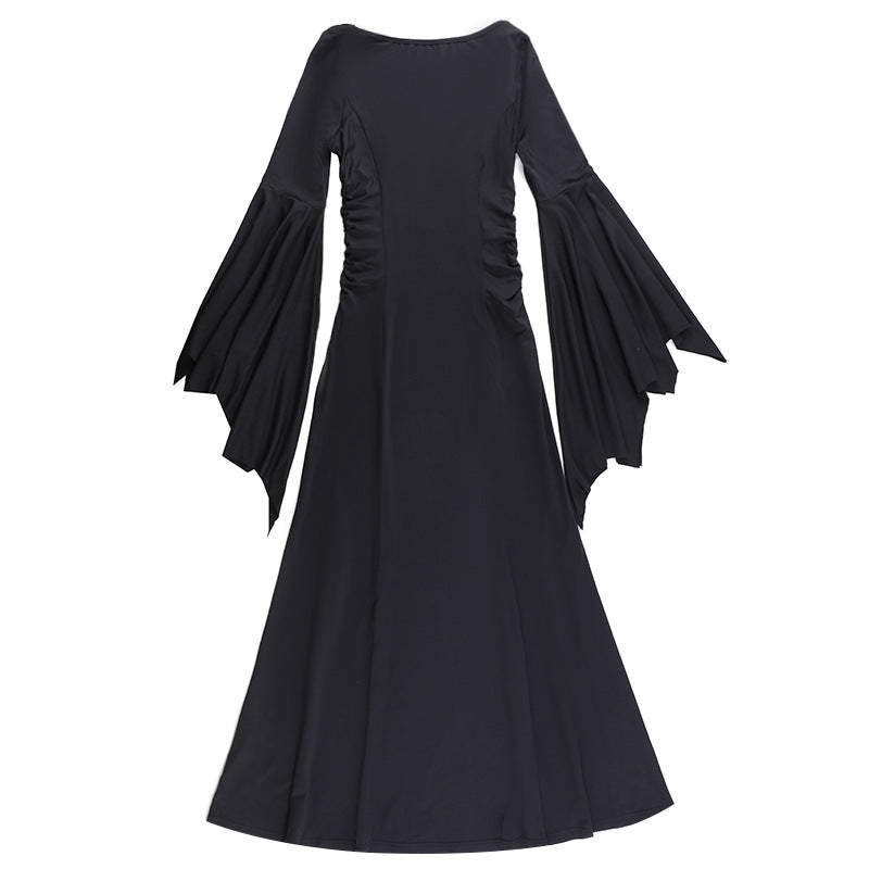 Halloween Gothic Vintage Dress Women Square Neck Patchwork Spider Web Flare Sleeves Cosplay Long Party Dress - Seprincess