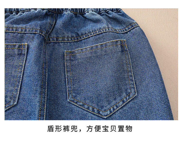 Girls' Loose Jeans For Autumn And Winter, Girls Aged 6 to 14, Loose Straight-leg Pants, Girls' Sherpa Fabric Warm Pants.