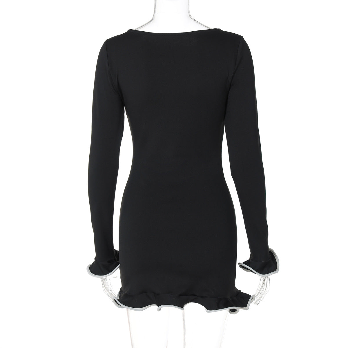 Sexy Elegant Ruffle Mini Dress Black White Pink Round Neck Long Sleeve Short Bodycon Dress Women Autumn Chic 2024 Luxury - Seprincess