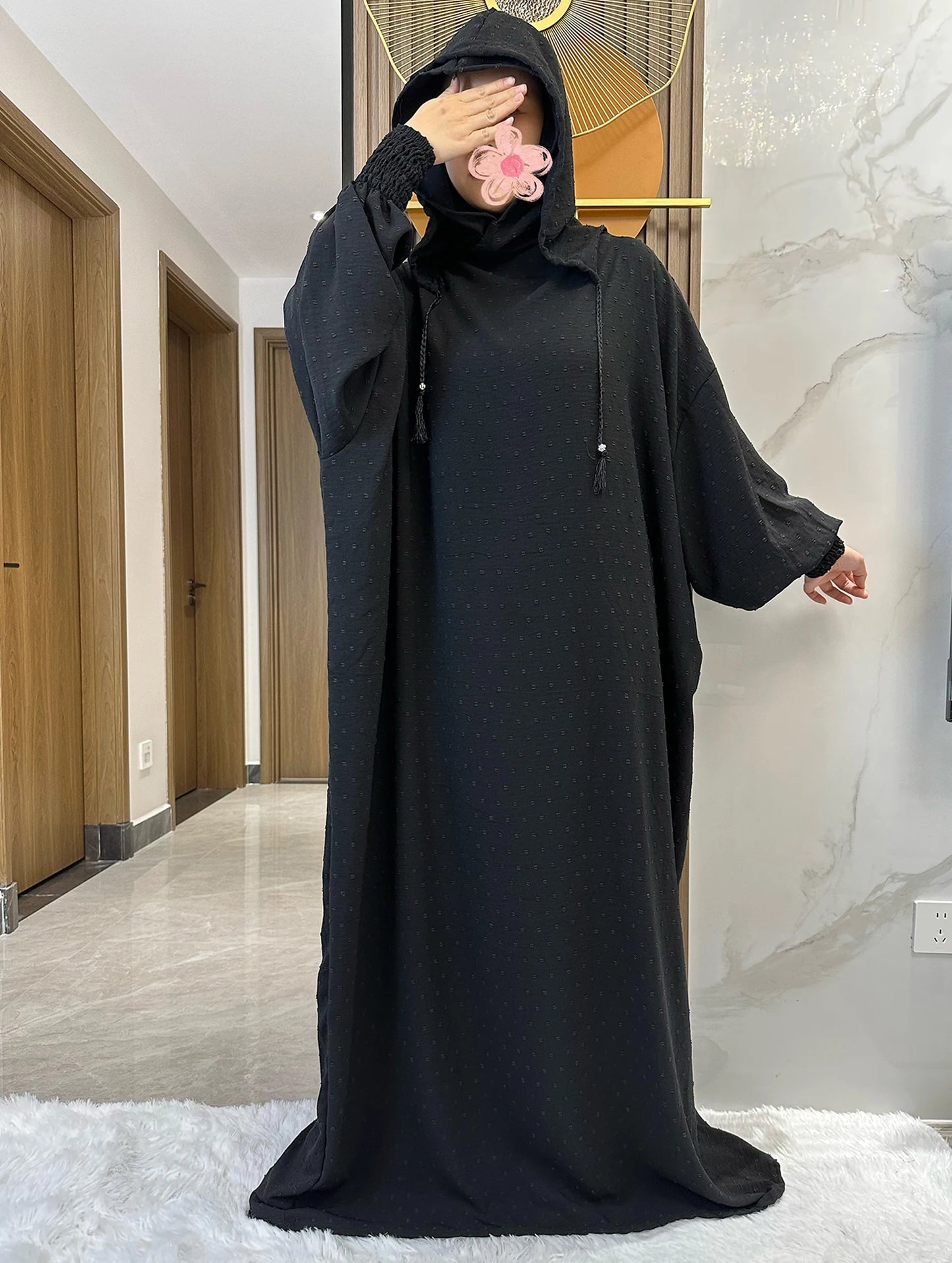 New Ramadan Muslim Two Hats Abaya Dubai Turkey Islam Prayer Clothes Solid Cotton Fabric Dresses Islam Women Dress Kaftan