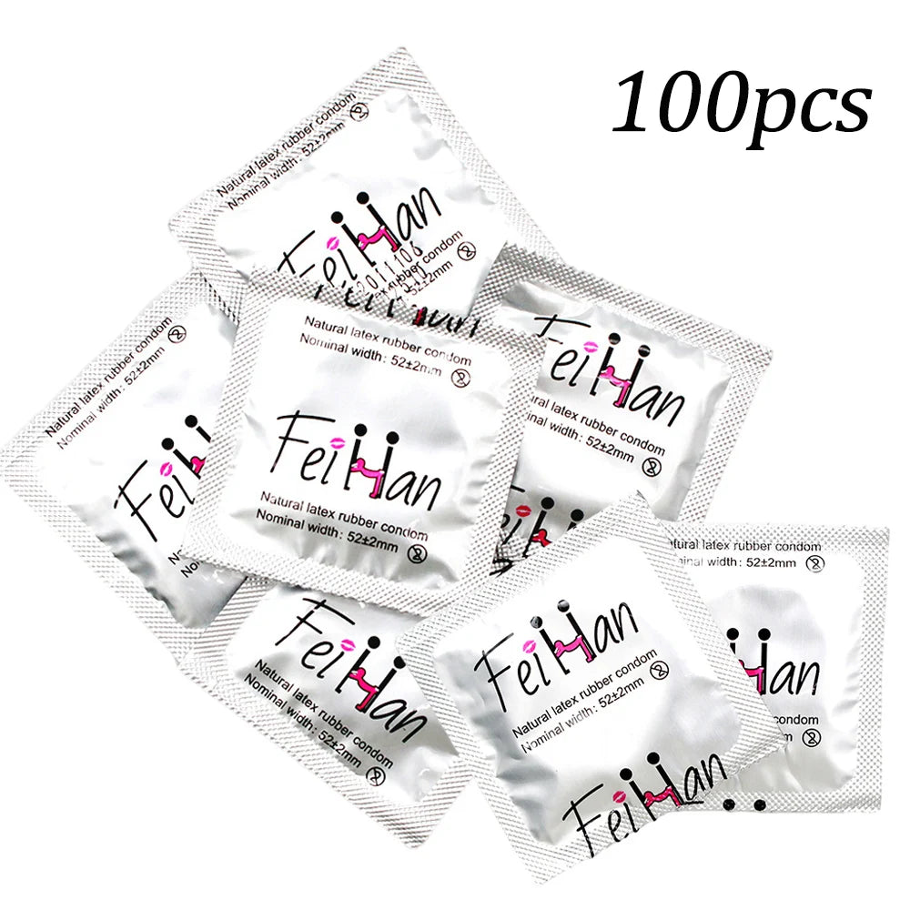 50/100pcs Ultra Thin Condom 52mm Width Hyaluronic Acid Lubrication Penis Sleeves Contraception Supplies Adults Safer Sex Toy - Seprincess