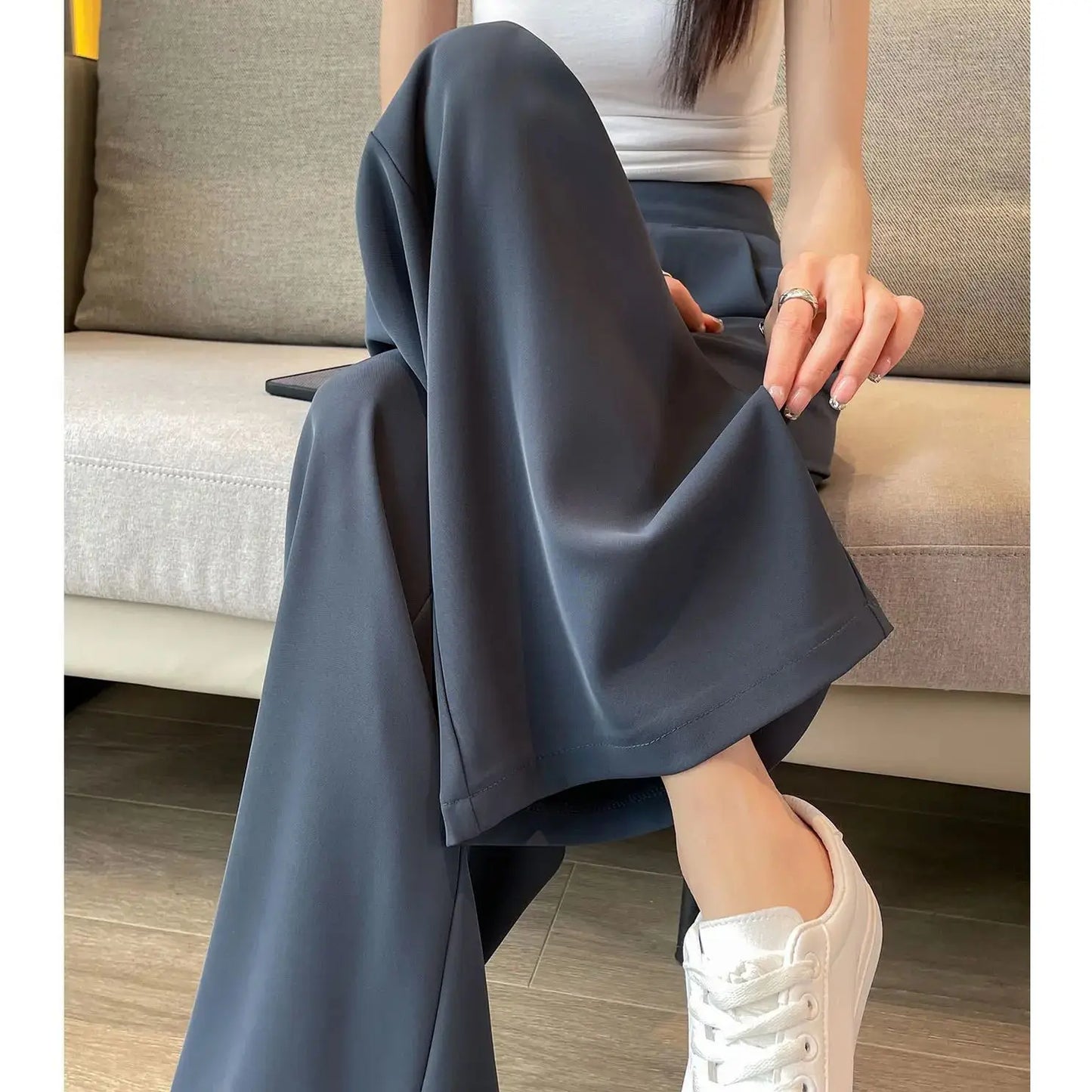 casual pants woman High sense pendant black suit wide leg high waist straight leg loose women's pants