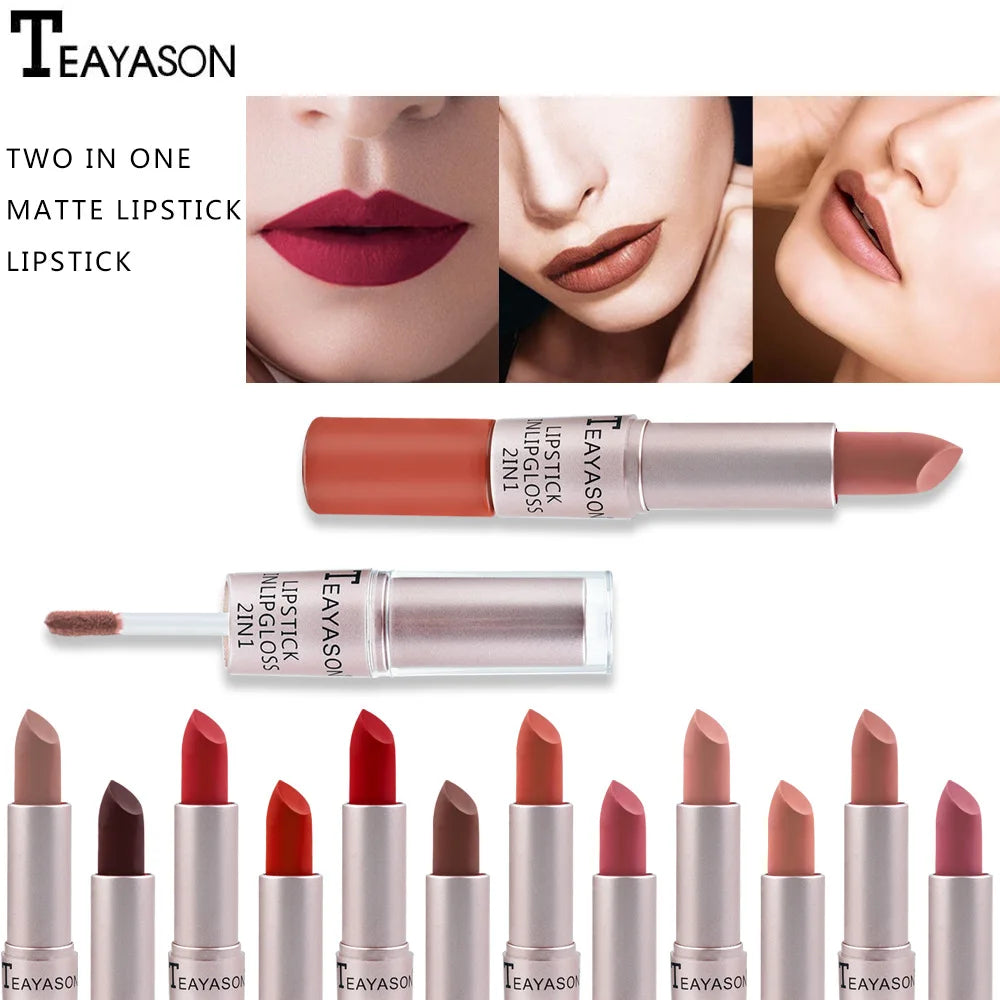 Long Lasting Velvet Matte Lipstick Double Head Lip Gloss Non-stick Cup Lip Gloss Tint Plumper Waterproof Lipstick Makeup - Seprincess