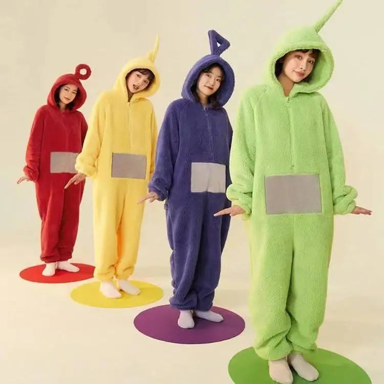 Miniso New Teletubbies Cartoon Adult Jumpsuit Costume Adult Onesie Pajamas Unisex Animal Cosplay One-Piece Clothes Homewear Gift - Seprincess