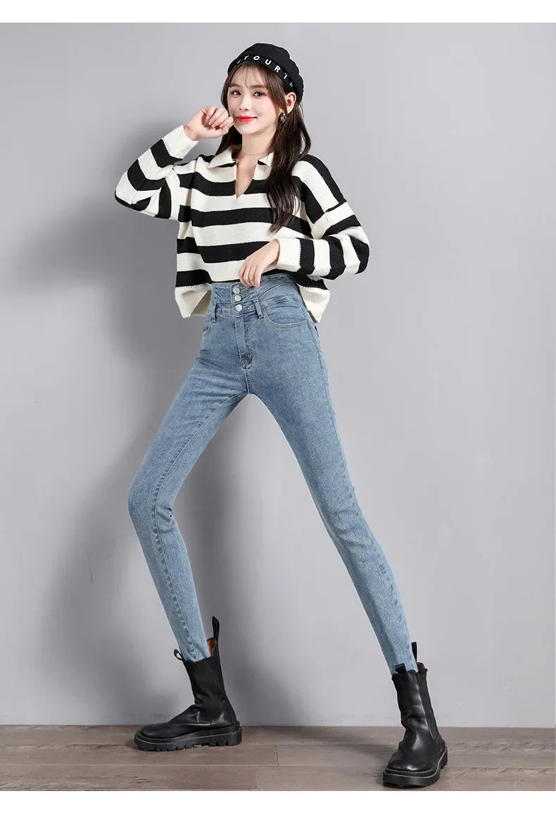 Black High-waisted Slimming Denim Jeans For Women Butt-lifting Tummy-control Features