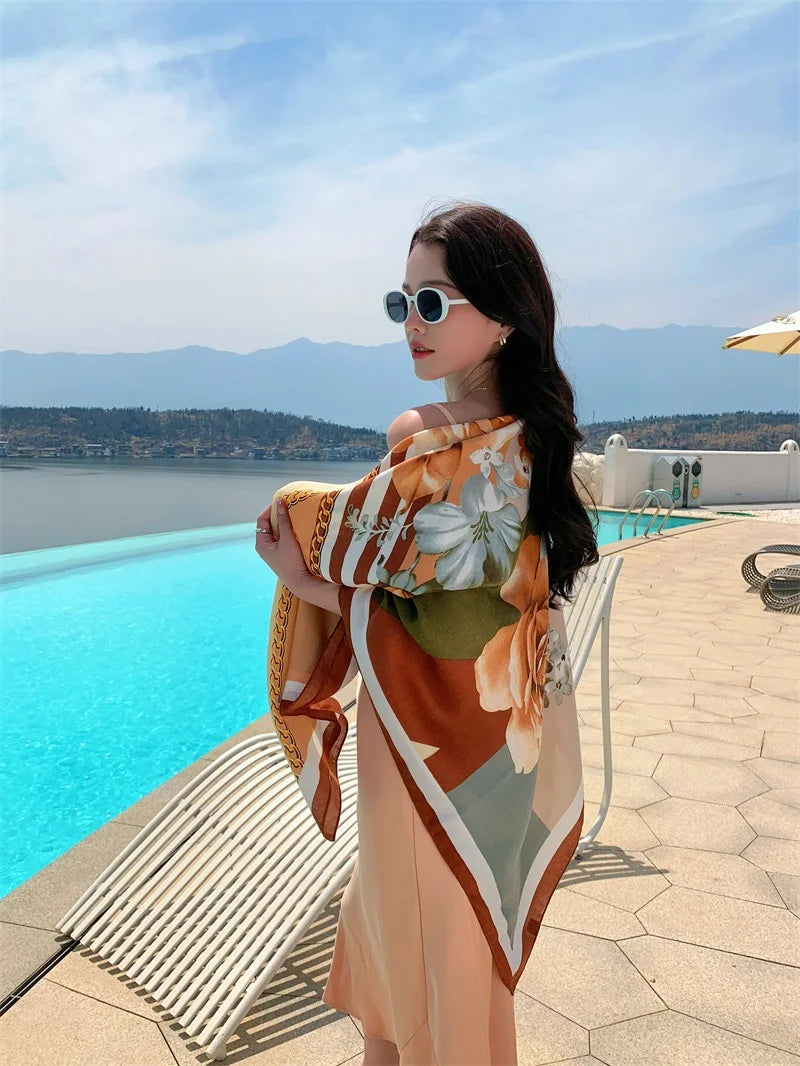 HOT 130x130cm large Velvet Texture Squar Travel Scarf Beach Dress Bikini Sarong Wrap Women Brazilian Swimsuit Bathing Cover-ups