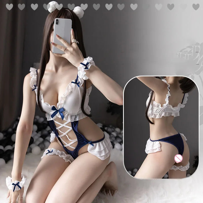 Sexy lingerie Tight fitting deep V-strap lace uniform temptation anal sexy costume woman suit for roller female Sex shop xxx - Seprincess