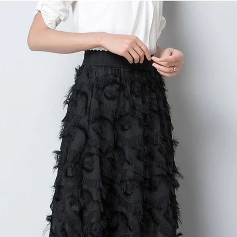 Tassel Skirts Women Classic Vintage Femme Elegant Soft Autumn All-match Tender Aesthetic Slim Mujer Hot Sale Solid Korean Style - Seprincess