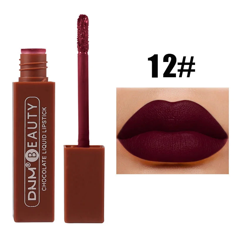 DNM Chocolate Matte Lip Gloss Color Moisture Velvet Lip Tint Lasting Non Stain Lipstick Moisturizing Cosmetics Makeup For Women - Seprincess