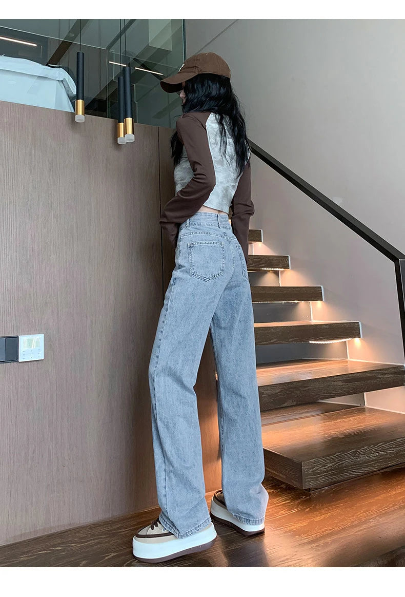 Straight Double Button Denim Jeans Women's New Style Loose Small Narrow Version Classic High Quality Brand Denim Pants