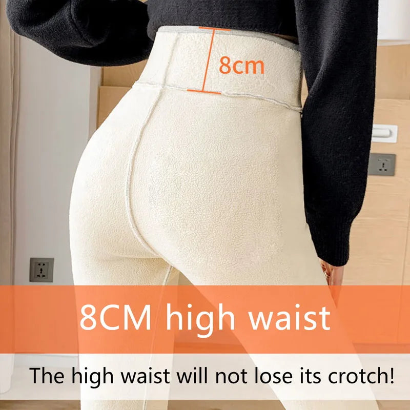 Winter Women Leggings Solid Warm Leggings Thicken Lambwool Hight Waist Fleece Keep Butt Lift High Stretchy Walking Pants Pocket