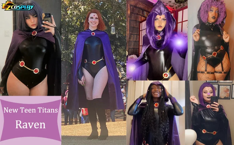 Teen Titans Raven Cosplay Costume Deluxe Jumpsuit Cloak Belt Suit Halloween Uniform for Women XS-3XL - Seprincess