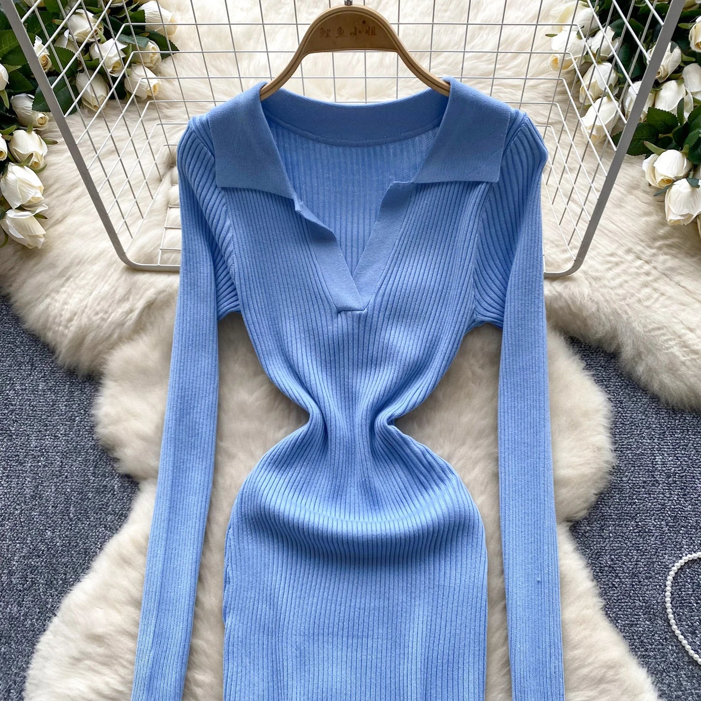 SINGREINY French Vintage Sweater Dress 2024 Ladies Lapel Long Sleeves Autumn Fashion Solid Basics Bodycon Knitted Long Dress