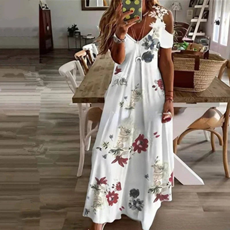 Women's Printed White Lace Sleeveless Suspender Dress Summer Fashion Casual Long Dress - Seprincess