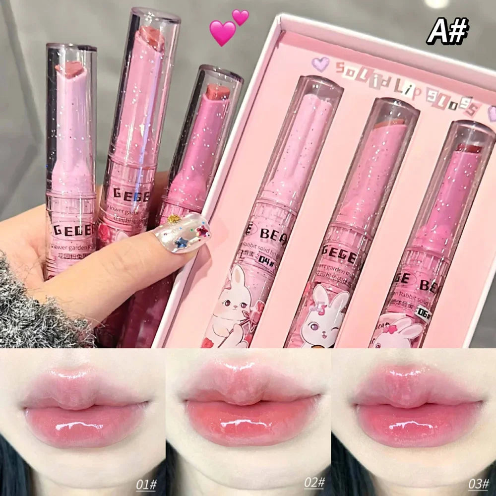 Solid Lip Gloss Gege Bear Garden Pink Rabbit Moisturizing Watery Colored Lip Balm Tender Lipstick Set - Seprincess