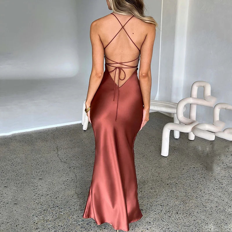 Avrilyaan Satin Backless Slim Sexy Dress Women 2024 Bodycon Long Summer Dress Mermaid Elegant NightClub Party Dresses Vestidos - Seprincess