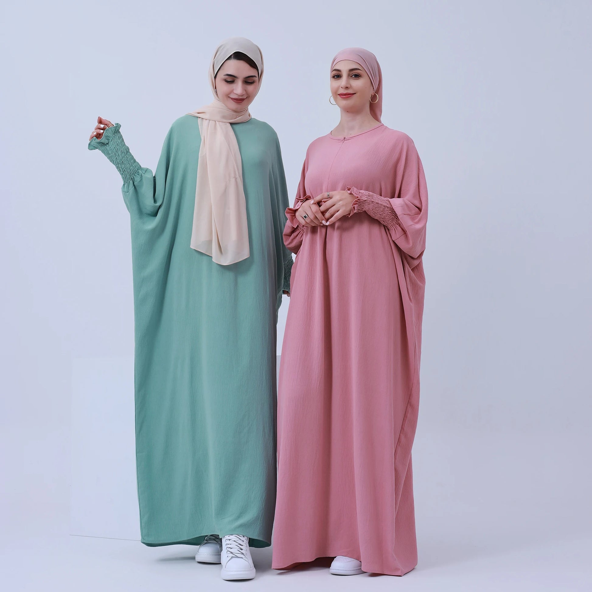 Under Abaya Inner Long Slip Dress Solid Color Smocked Cuffs Islamic Clothing Muslim Woman Casual Dubai Turk Modest Hijabi Robe - Seprincess