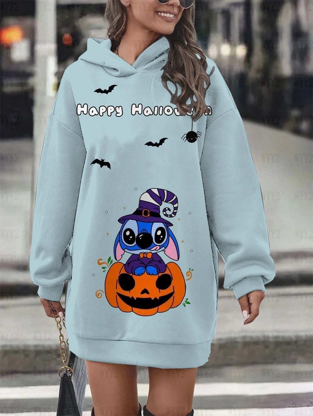 Autumn and Winter New Women's Party Dresses Stitch Women's Hooded Sweater Pullover Printed Long Sleeve Sweatshirt Sweater Dress - Seprincess