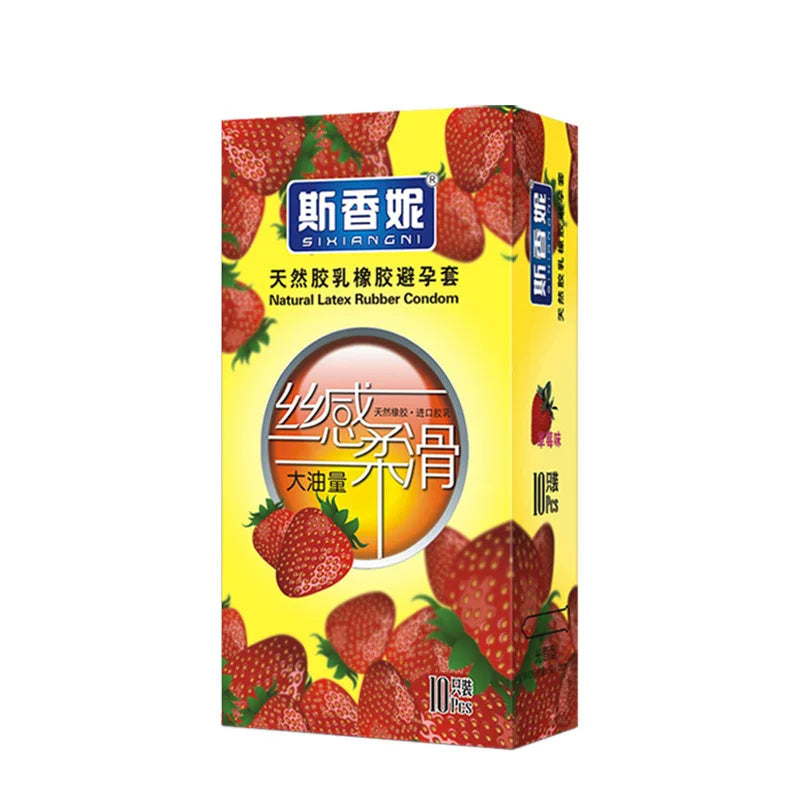 Strawberry Flavor Condoms Sex Toys For Men Women Vaginal Stimulation Condom Full Oil Ultra-thin Smooth Penis Sleeve adults 18+ - Seprincess