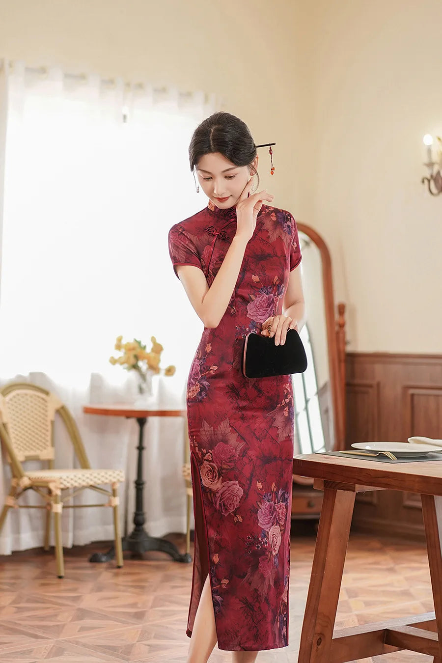 Large Size 4Xl 4Xl 5Xl Chinese Qipao Cheongsam Woman Chinese Traditional Dress Floral Print Slitting Hem Bodycon Sexy Vestidos - Seprincess