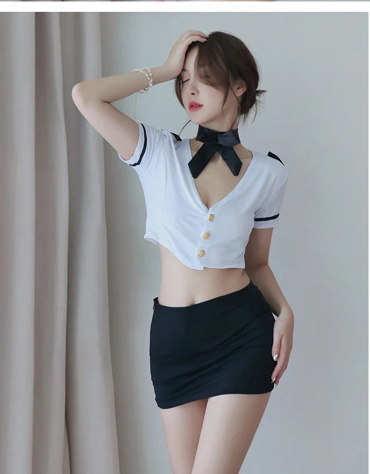 Hot Sexy Erotic lingerie Flight attendant deep V ultra short skirt passion Babydoll sexy outfits lingerie sexy woman clogs xxx - Seprincess