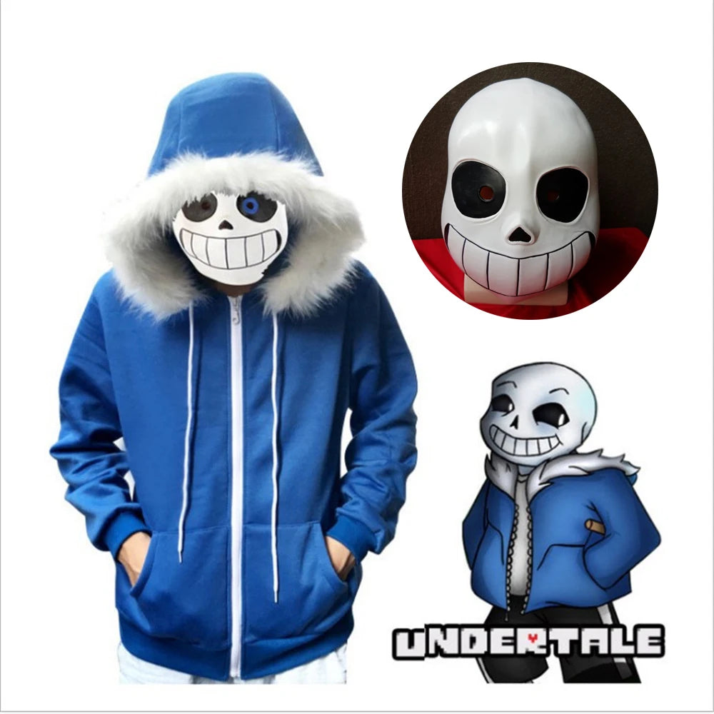 Undertale Sans Skeletons Cosplay Blue Hoodies Mask Bones Cos Blue Coat Halloween Cosplay Costume Unisex Cute Jacket Headgear - Seprincess