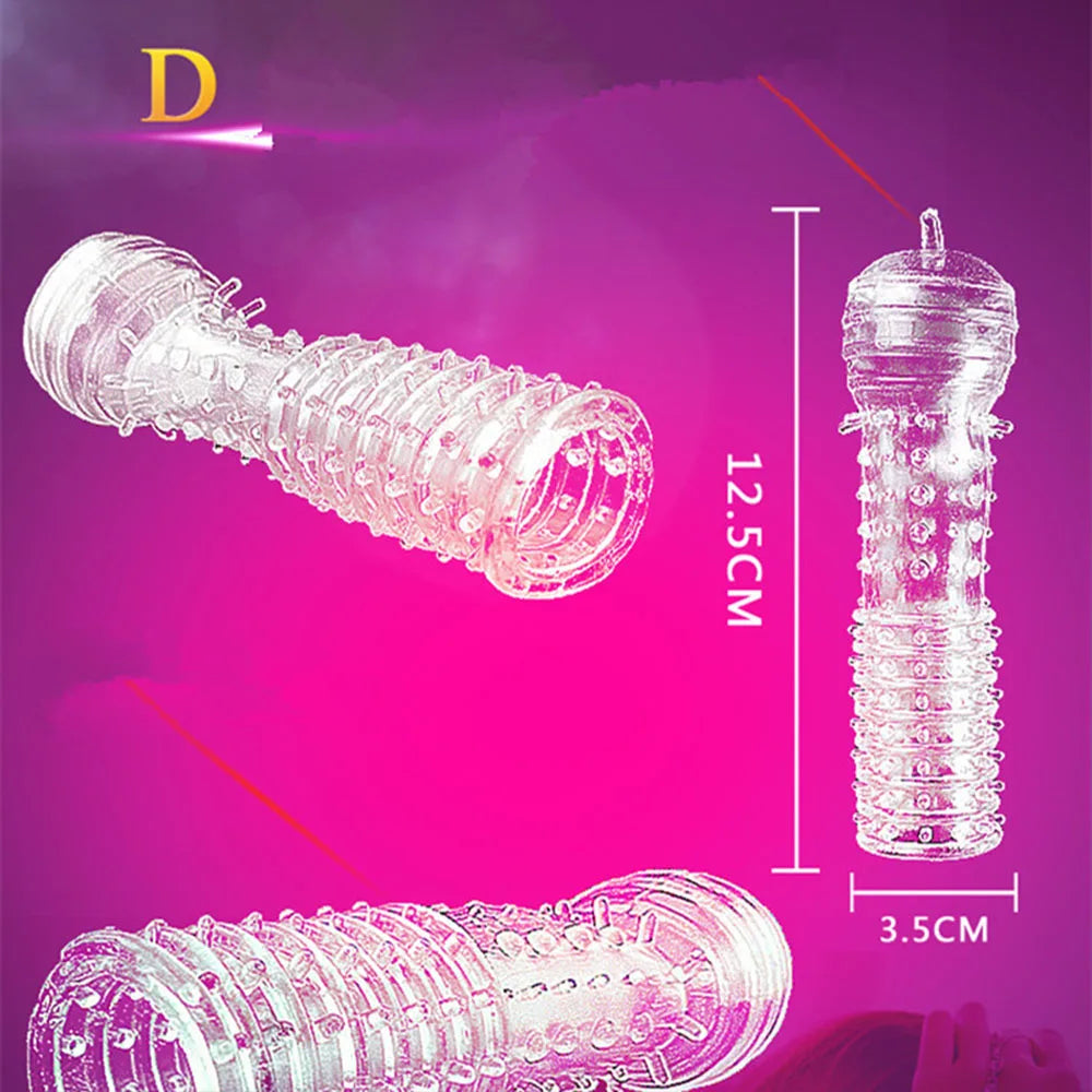 1PCS Reusable Condoms For Men Delay Ejaculation Spike Dotted Penis Sleeve Adult Sex Toys Condom Cock Extender Dildo Cover Sleeve - Seprincess