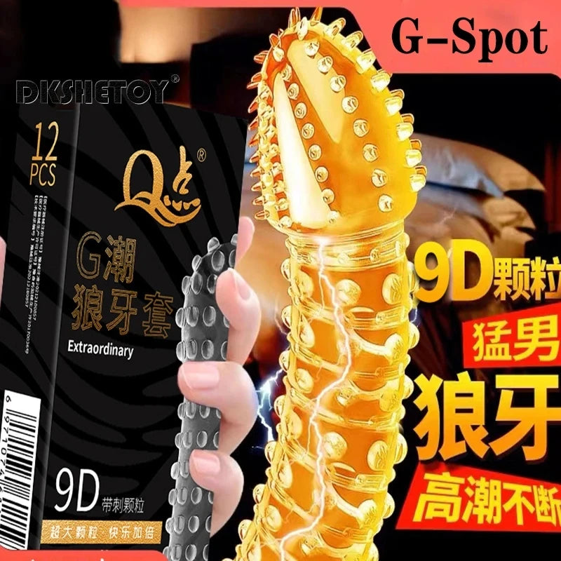 12pcs G Spot Stimulation Condoms For Men 18 Large Spikes Penis Sleeve Long Sex Delay Ejaculation Ribbed Condones Adults Toys - Seprincess