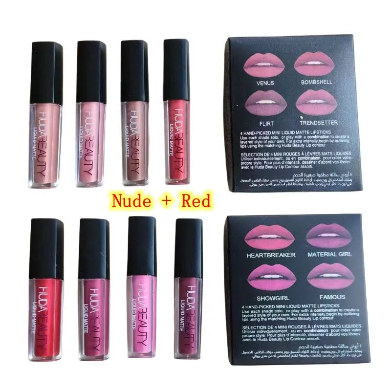 4pcs Lipstick Set Matte Lip Gloss Waterproof Lip Glaze Tint Non-stick Non-Fading Lips Huda Lip Makeup Cosmetic Lip Care - Seprincess