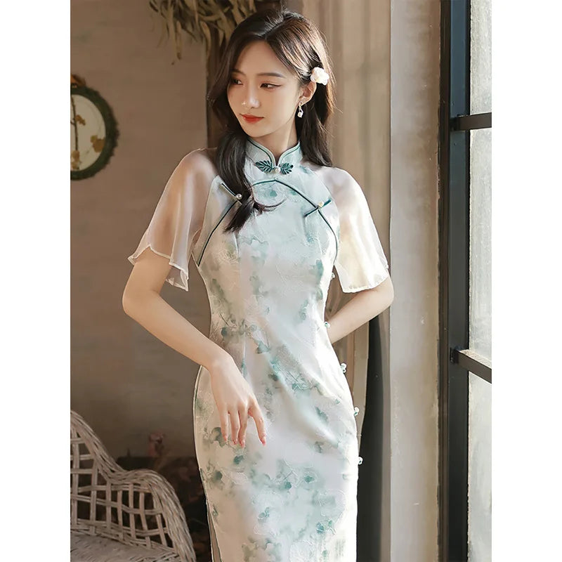 2024 Summer Cheongsam New Fairy Young Style Elegant Retro Qipao Girl Small Fresh Length Modern Oriental Dress - Seprincess