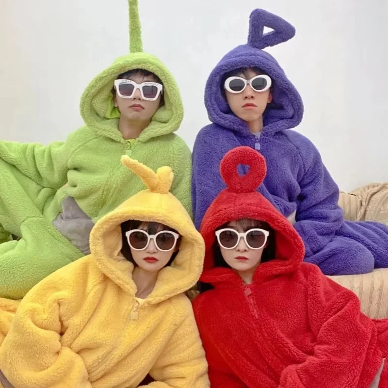 Halloween Party Kids Adult Teletubbies Costumes Soft Long Sleeves Piece Pajamas Costume Lala Home Clothes Cosplay Unisex Wear - Seprincess