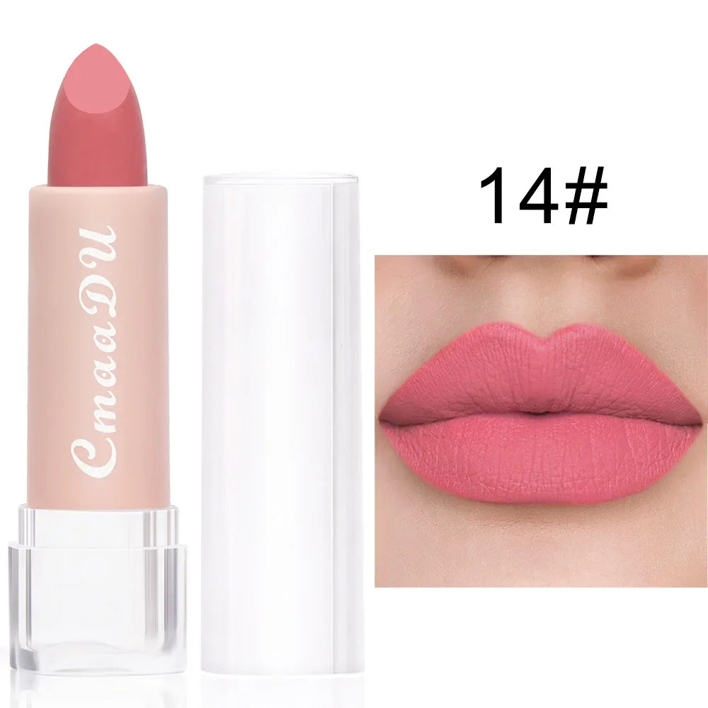 CmaaDu 15 Color Velvet Matte Lipsticks Waterproof Long Lasting Sexy Red Lipstick on-Stick Cup Makeup Lips Tints Pencil Cosmetics