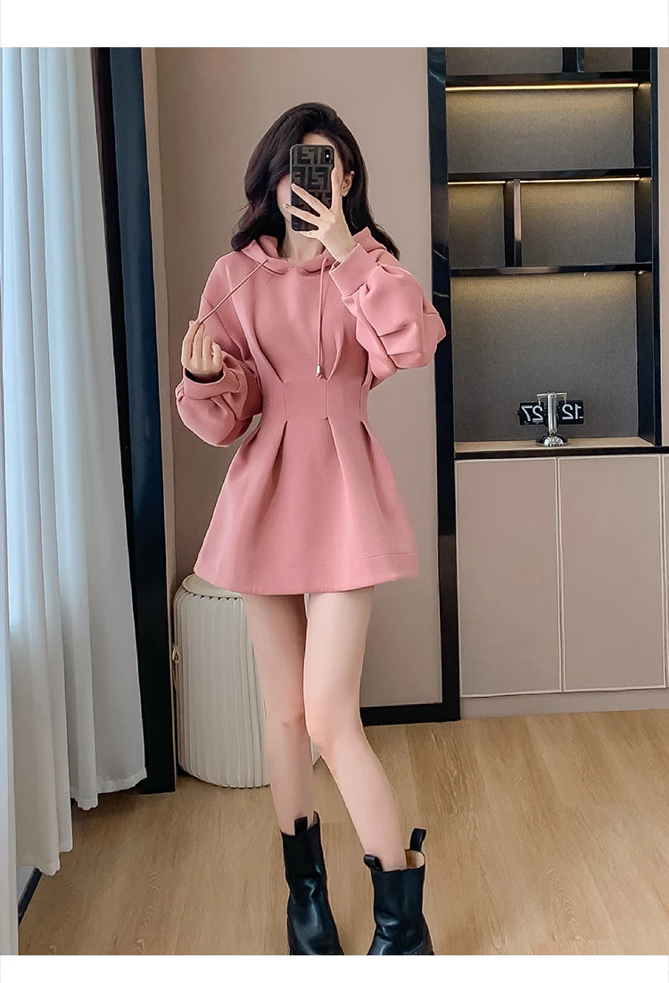 Spring Fall Hoodie Dress Women Long Sleeve Cute Hooded Mini Dress Slim Streetwear Dress Vestidos - Seprincess