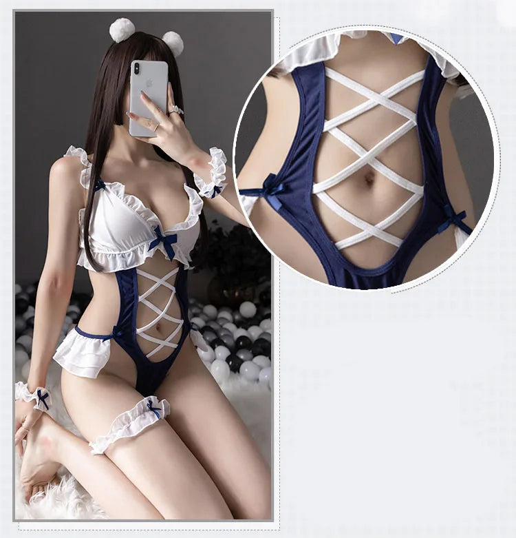 Sexy lingerie Tight fitting deep V-strap lace uniform temptation anal sexy costume woman suit for roller female Sex shop xxx - Seprincess