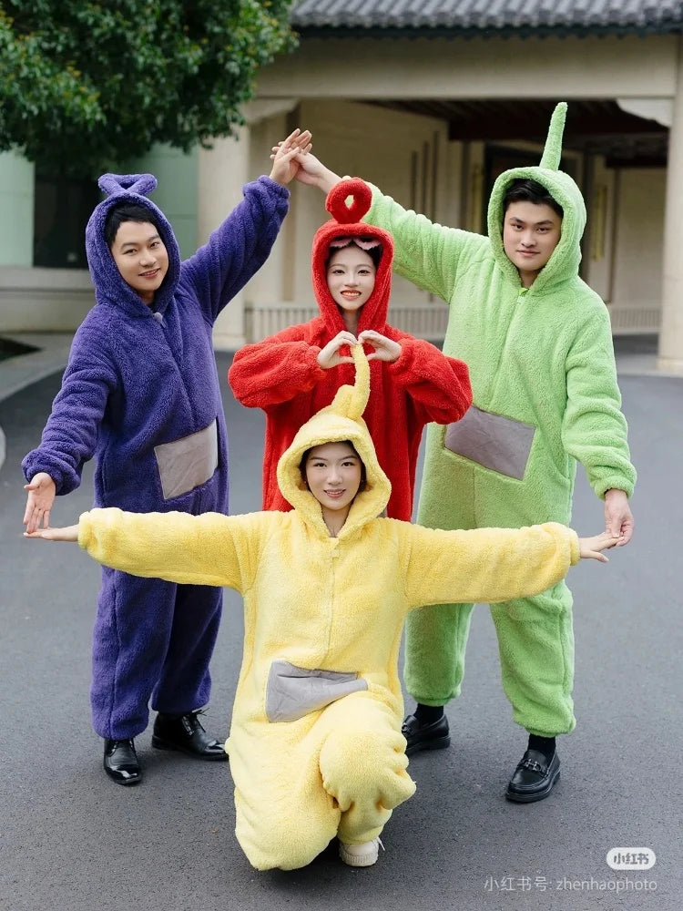 Cute Kids Adult Teletubbies Costumes Soft Long Sleeves Piece Pajamas Costume Lala Home Clothes Cosplay Unisex Hallowe Party Wear - Seprincess