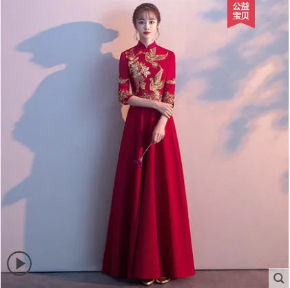 Party Evening Cheongsam Dress Oriental Chinese Style Woman Elegant Satin Qipao Sexy Wedding Prom Short Robe Retro Vestido S-3XL - Seprincess