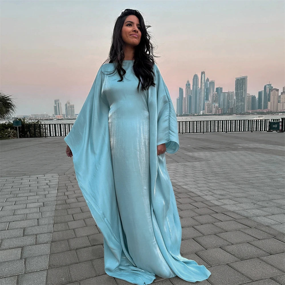 Ramadan Eid Satin Batwing Butterfly Abaya Dubai Luxury 2024 Muslim Maxi Kaftan Dress Abayas For Women Kebaya Robe Femme Vestidos - Seprincess