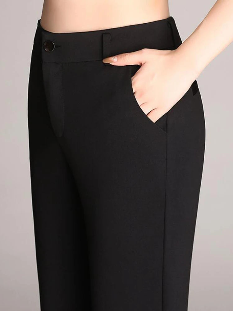 Autumn Winter Women's Pants Solid Casual Front Zipper Flared Pants OL Ladies Career Long Trousers Elegant High Waist Work Pant