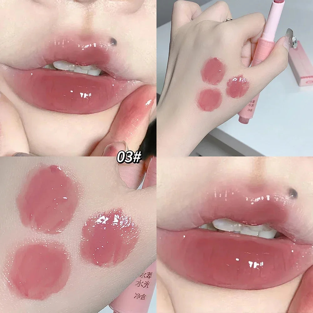 Jelly Pink Lipsticks Pen Moisturizing Lasting Mirror Water Light Solid Lip Gloss Glass Clear Lip Glaze Makeup Korean Cosmetics - Seprincess