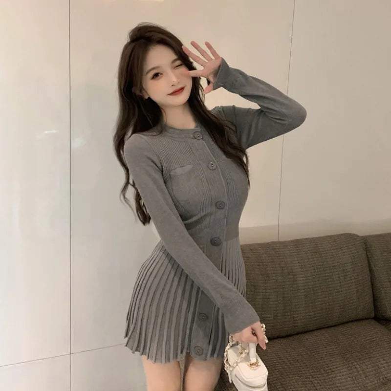 Fashion Korean Mini Dresses Female Autumn Winter 2024 Sexy Bodycon  Wrap White Short Women's Sweater Knitted One-piece Dress Hit - Seprincess