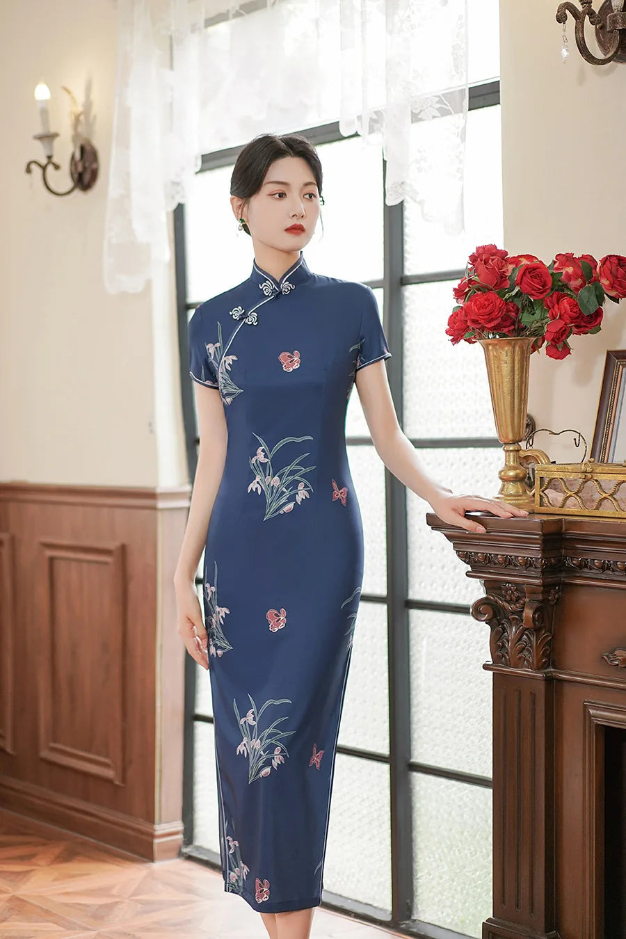 Large Size 4Xl 4Xl 5Xl Chinese Qipao Cheongsam Woman Chinese Traditional Dress Floral Print Slitting Hem Bodycon Sexy Vestidos - Seprincess