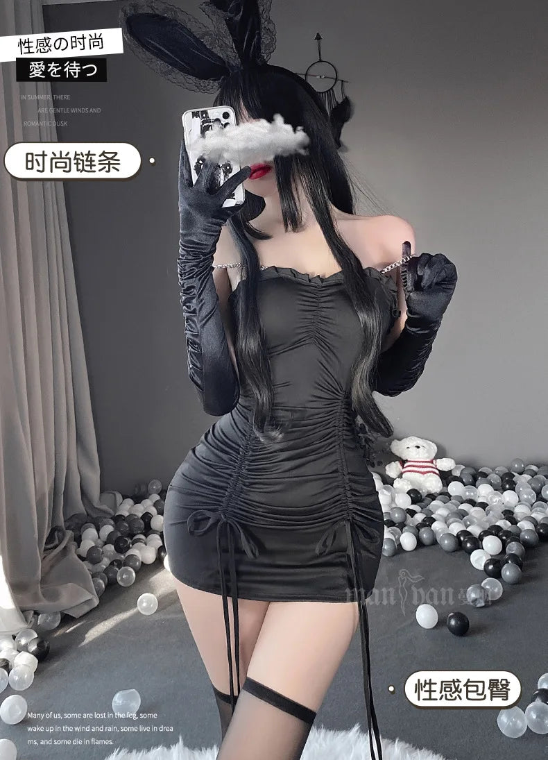 Fashion Sexy Mini Dress Underwear Sexy Drawstring Strap Wrap Hip Short Dress Elegant Irregular Dresses 2023 New Tops Sweet F492 - Seprincess