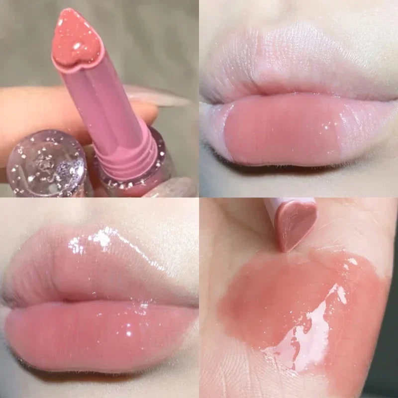 3PCS Heart-Shaped Jelly Lipstick Pen Mirror Water Glitter Lip Glaze Waterproof Moisturising Lipstick Transparent Korean Makeup - Seprincess