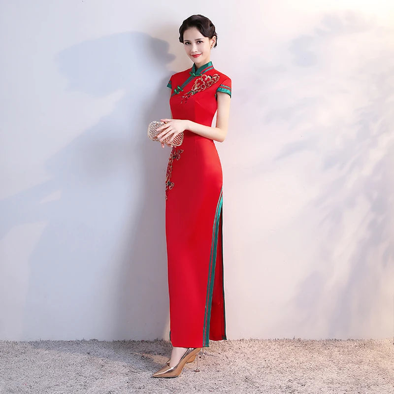 S-5XL Grren Party Cheongsam Vintage Chinese Style Spring Long Evening Dress Oriental Woman Elegant Qipao Vestido - Seprincess