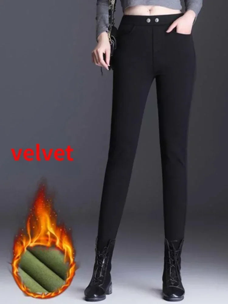 Women's Leggings High Waist Warm Plush Pants Outerwear Thick Cotton Trousers Female Large Size Fleece Leggings for Women Z312