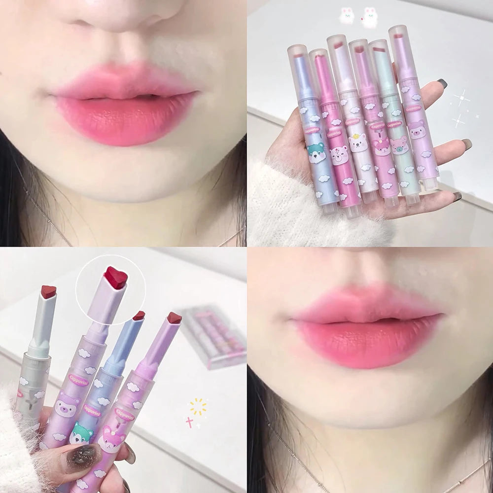 6 Colors Heart-shaped Velvet Lipstick Makeup Waterproof Non-stick Cup Matte Solid Lip Tint Pen Lasting Sexy Red Lipstick Pencil - Seprincess