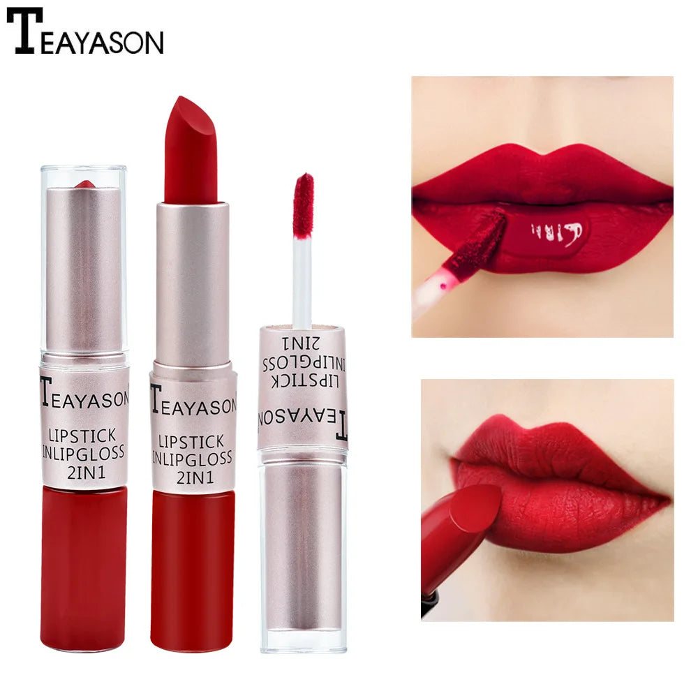 1PC Pink Lipstick Sexy Lip Gloss 2 In 1 Lip Tint Waterproof Long -Lasting Moisture Red Lip Matte Lipstick Make-Up For Women - Seprincess